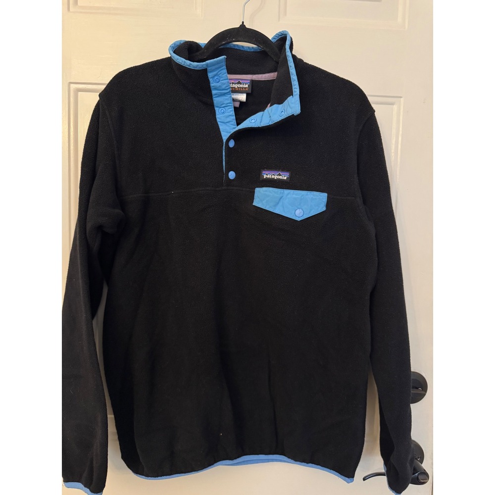 Patagonia Synchilla Snap-T Fleece Pullover Black Blue Trim Womens Large 25455